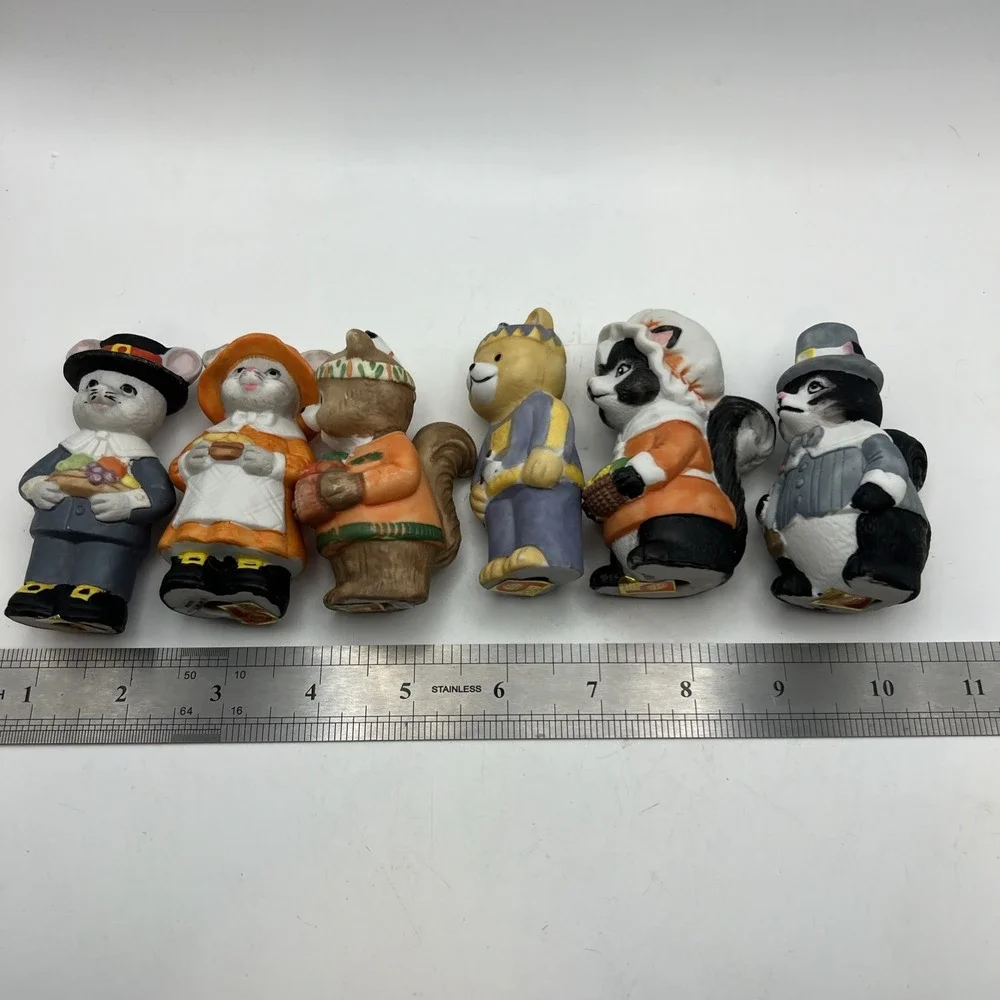Vintage Brinn's Woodland Animals Thanksgiving Figurines Set of 6 Mice Skunk Bear